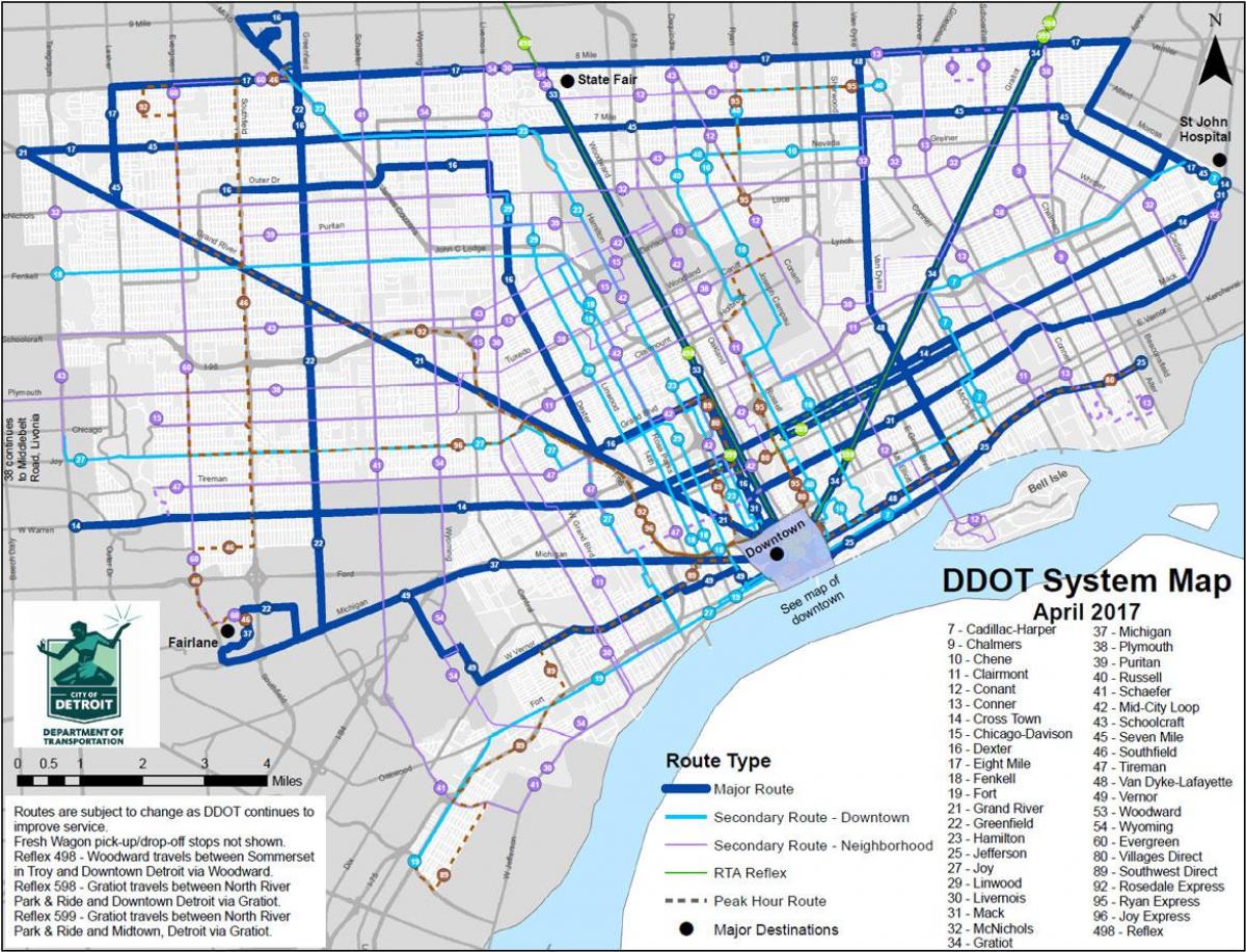 karta över Detroit Buss