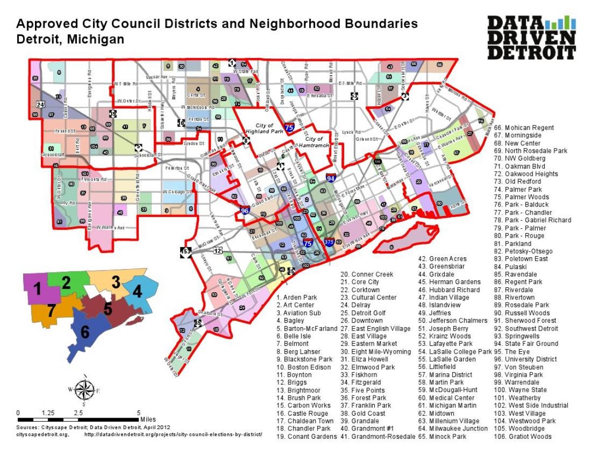 distriktet Detroit karta