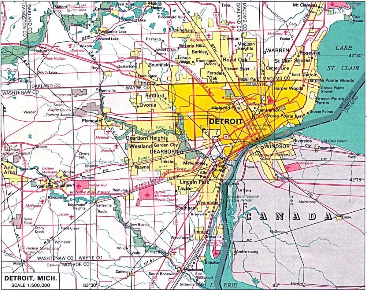 karta över Detroit förorter