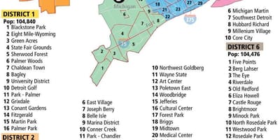 Karta över Detroit stadsdelar